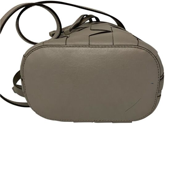 Welden Leather Bucket Bag Gray Crossbody Purse Geometric Weave Drawstring Medium - Picture 2 of 11